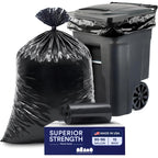 Plasticplace 95-96 Gallon Heavy Duty Black Trash Bags - Contractor Grade, Extra Large Garbage Bags for Construction & Outdoor Trash Cans, 1.2 Mil Thick, 61” x 68” (15 Count Roll)