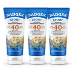 Badger Reef Safe Sunscreen, Unscented SPF 40 Sport Mineral Sunscreen, 98% Organic, Water Resistant Zinc, Approved for Hawaii & Mexico Reefs, 2.9 fl oz, 3-Pack
