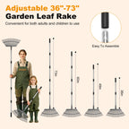 Heavy Duty Garden Rake, Metal Leaf Rake with 73 Inch Adjustable Handle and 25 Tines for Lawn, Yard, Garden Beds, Leaves, Debris and Shrubs