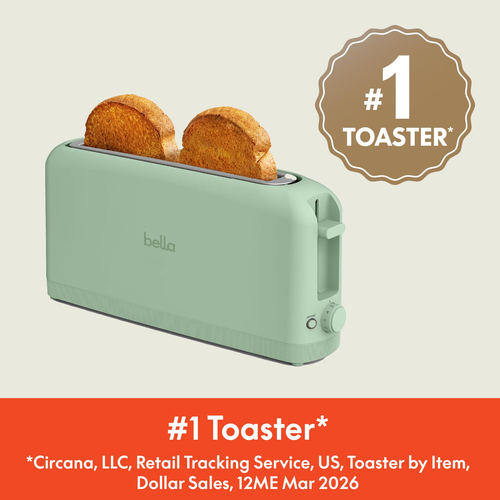 bella Fits-Anywhere™ 2-Slice Slim Toaster, Long Slot & Extra Wide, Seaglass