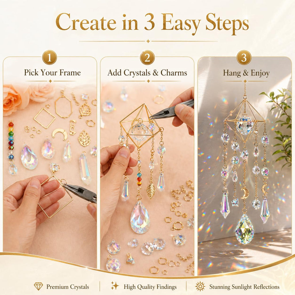 400 PCS Suncatcher Making Kit for Adults - Crystal Beads & Prism Accents with Hanging Cord, Adult Art Craft Supplies | Hanging Rainbow Maker for Home Window Garden Decor & Gifts