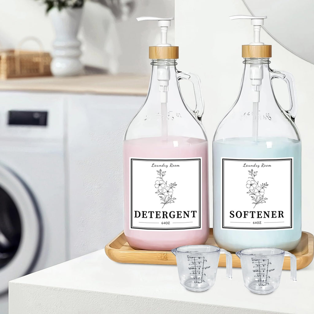 LIKAJON 2 Pcs Glass Laundry Detergent Dispenser Bottle, 64 oz