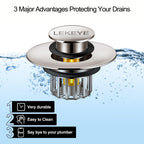 LEKEYE Tub Stopper | Shower Drain Hair Catcher | Pop-up Drain Stopper with Strainer | Bathroom Bathtub Plug | Drain Protector for 1-1/2 to 1-3/4" Bath Drain Hole - Brushed Nickel