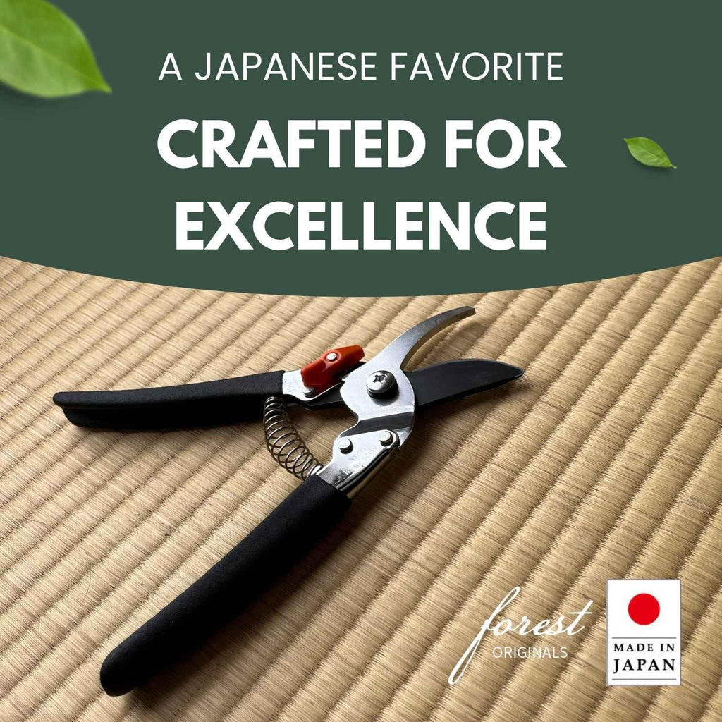 Saboten Japanese Pruning Shears 7.9" – Professional Bypass Garden Clippers, Made in Japan, Sharp Carbon Steel Blade with Sap-Resistant Fluorine Coating, Cuts up to 3/4 in (20 mm)
