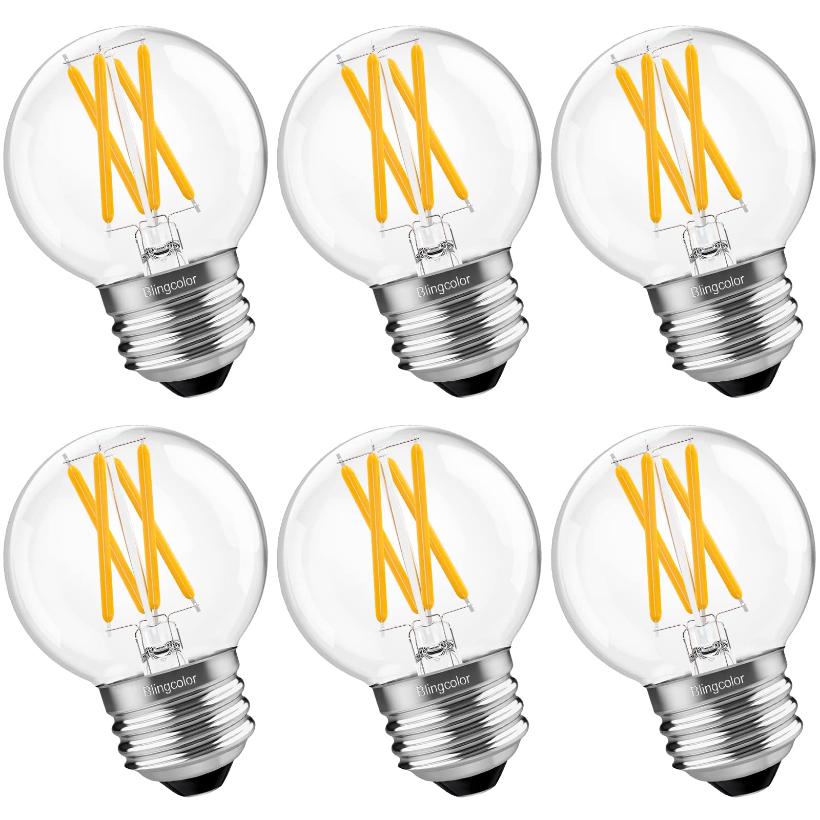 BLINGCOLOR 6 Pack Dimmable G16.5 LED Light Bulbs 60 Watt, E26 LED Bulbs 60 Watt Soft White 3000K, 6W E26 Globe LED Edison Small Light Bulb for Sputnik Chandelier, Vanity Lights, CRI80+, AC120V, 600lm