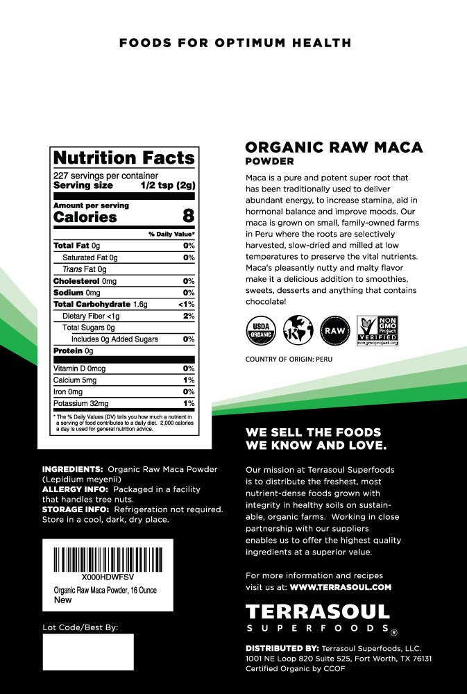 Terrasoul Superfoods Organic Raw Maca Powder, 2 Lbs : Premium Quality, Supports Increased Stamina & Energy