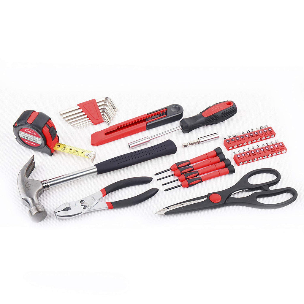 Apollo Tools Original 39 Piece General Household Tool Set in Toolbox Storage Case with Essential Hand Tools for Everyday Home Repairs, DIY and Crafts Red/Black - DT9706