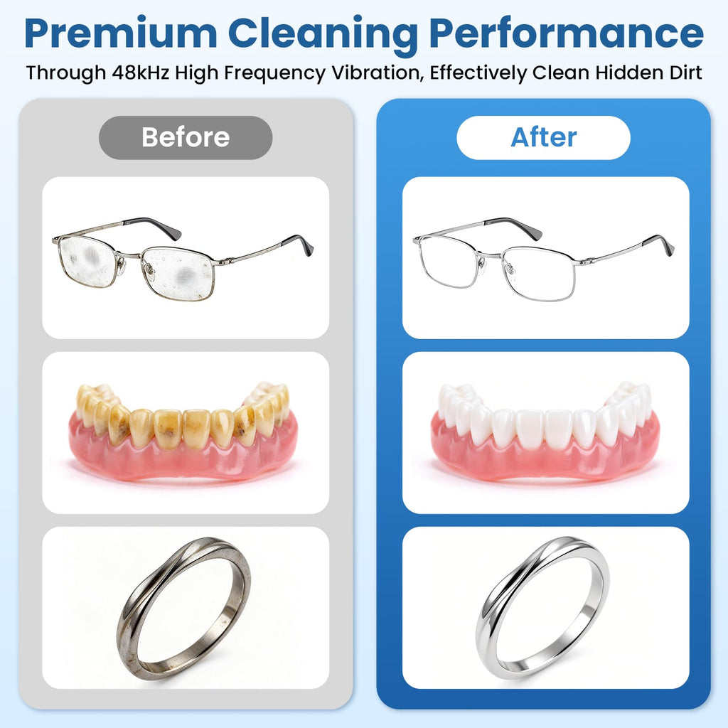 Ultrasonic Cleaner, 48kHz Ultrasonic Jewelry Cleaner Machine for Eyeglasses, Jewelry, Rings, Watch Straps, Dentures and More, Dual Cleaning Modes & 304 Stainless Steel Tank, 400ML Capacity, White