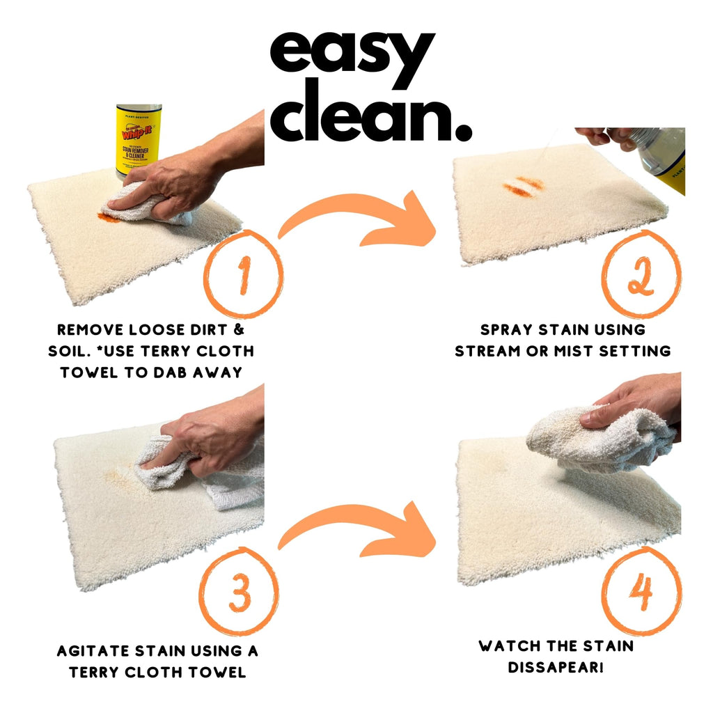 Whip-It Stain Remover and Concentrate Kit, 2-32oz Concentrates & 1-32 OZ Pro Spray Stain Remover, Makes 64 Bottles, Removes Coffee, Wine, Baby Stains, Pet Stains, Plant Based, Enzyme Cleaner, 500 Uses