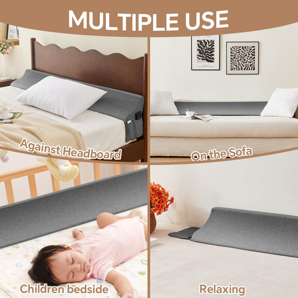 EUHAMS King Size Bed Wedge Pillow for Headboard Bed Gap Filller/Mattress Gap Filler (0-7") - Wedge Pillow Headboard Triangle Foam Pillows Wedges Between Headboards Mattress (Grey,76"x10"x6")