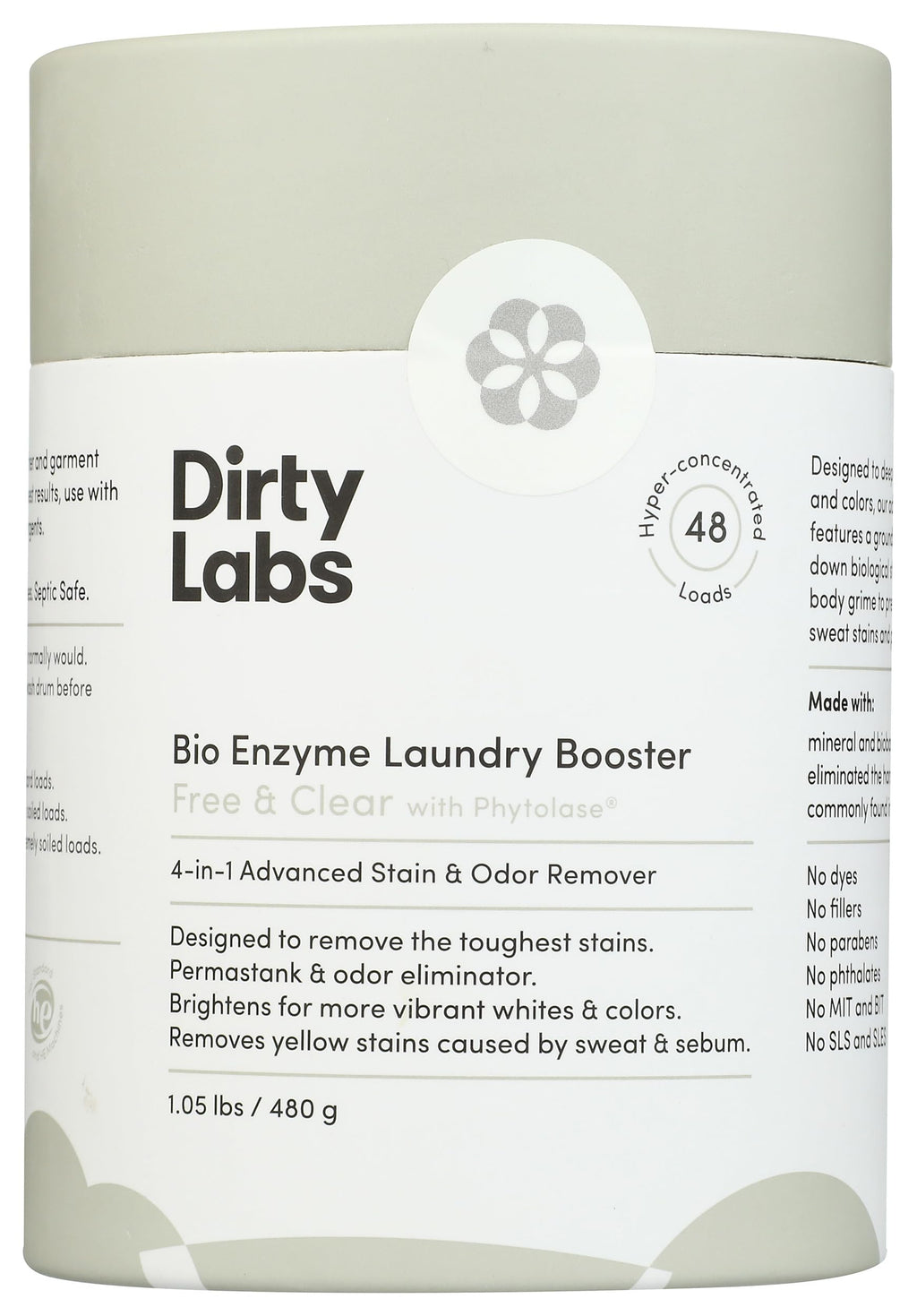 Dirty Labs | Scent Free | Bio Enzyme Laundry Booster | 48 Loads (1 lb) | Hyper Concentrated | High Efficiency & Standard Machine Washer | Nontoxic, Biodegradable | Stain & Odor Removal Enzyme Booster