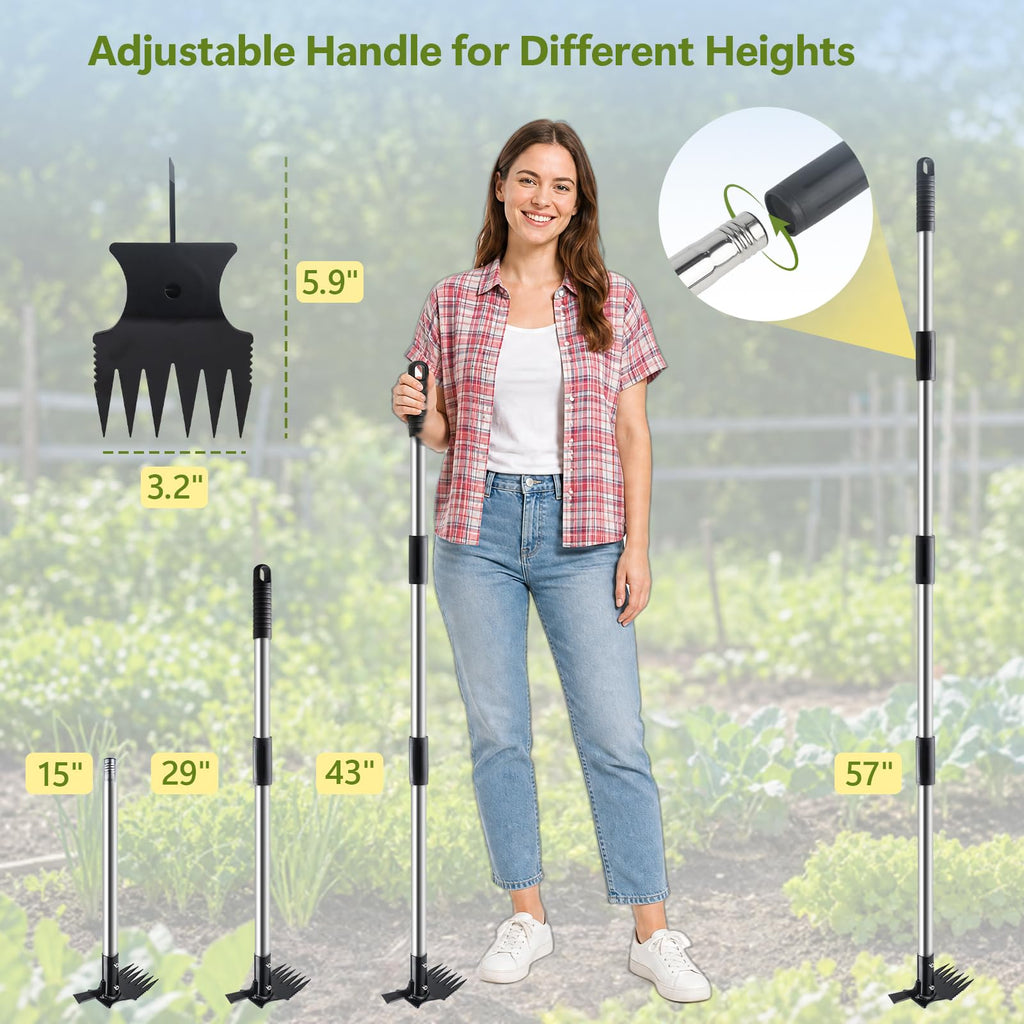 2 in 1 Crack Weeder and Weed Puller with 57" Long Handle for Outdoor Use