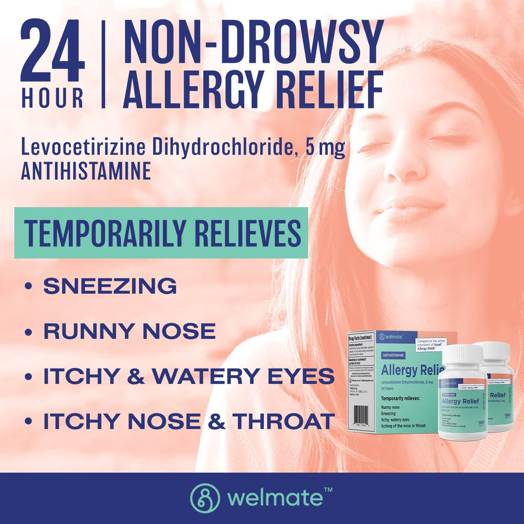 WELMATE - Levocetirizine Dihydrochloride 5mg (360 ct) - Allergy Medicine - 24 Hours - Antihistamine - Allergy Relief Pills - Over-The-Counter Medication