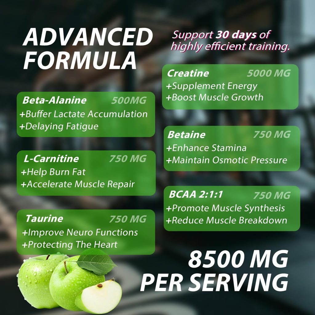 Asumtal Creatine Monohydrate Gummies Complex 8500 MG for Men & Women, Creatine Monohydrate Supplement for Muscle Growth, Strength & Energy Support, Pre Workout Gummies 120 Count Green Apple Flavor