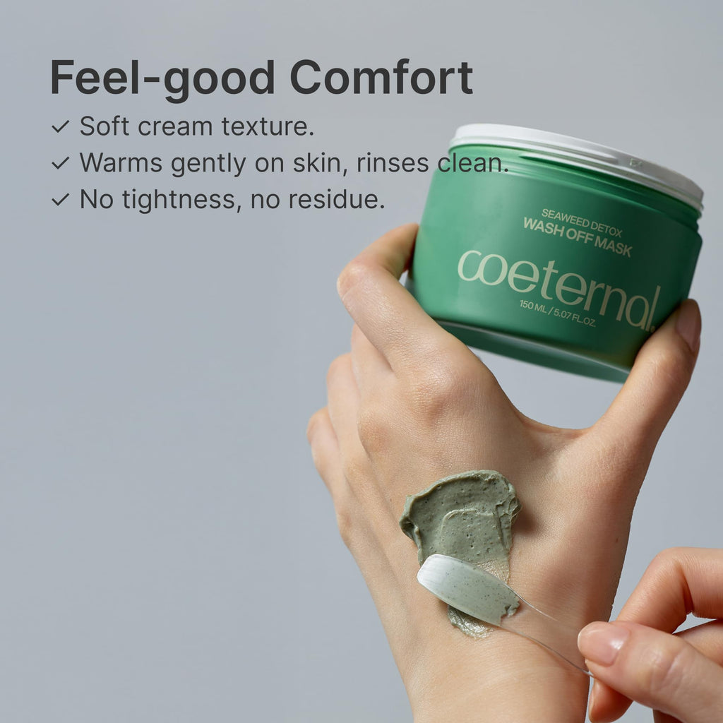 coeternal Seaweed Detox Wash Off Mask, Cooling Korean Clay Mask with Bentonite, Kaolin, Glycerin & Seaweed Extracts for Pore Minimizing, Deep Cleansing, Non-Drying Mud Mask, 200ml / 6.76 fl.oz.