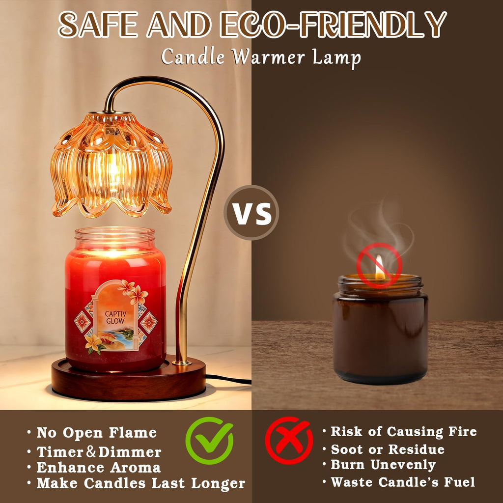 Funistree Flower Candle Warmer Lamp with Timer, Dimmable Candle Lamp Warmer, Christmas Birthday Gifts for Women Mom Her, Housewarming Home Decor, Lotus Wax Warmer for Yankee Candles - Lily Amber