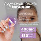Zeal Naturals Triple Magnesium Complex Supplement - Glycinate, Malate, Citrate | 400mg, 180 Capsules | High Absorption Chelated Magnesium for Sleep, Mood, Muscle Recovery, Relaxation