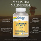 SOLARAY Magnesium Citrate 400mg - Magnesium Supplement - Bone Health, Muscle, Relaxation and Heart Health Support - Vegan, Gluten Free - 60 Servings, 180 VegCaps