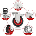 5 Inch Caster Wheels Heavy Duty with Dual-Lock Safety Brake and Rubber Tire Wheels, Heavy Duty - 400 Lbs Per Caster for Workbench, Trolley, Cabinet, Swivel Rubber Wheel 4-Packs with mounting Hardware