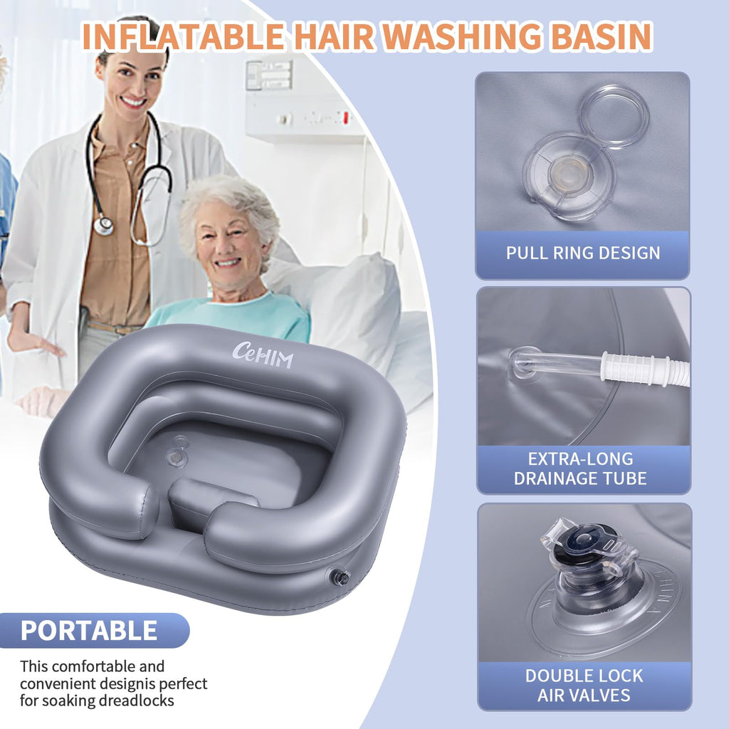 Cehim Inflatable Shampoo Basin - Portable Shampoo Bowl, Hair Washing Basin for Bedridden, Disabled,Injured, Hair Wash Tub for Dreadlocks and at Home Sink Washing