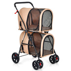 Giantex Double Pet Stroller with 2 Detachable Carrier Bags, Safety Belt, 4 Lockable Wheels, Folding Cat & Dog Stroller for Small Medium Pets, Cats Dogs Puppy Travel Strolling Cart (Beige)