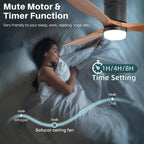 Sofucor 52 Inch Smart Ceiling Fans with Lights-Flush Mount Low Profile Modern Outdoor Solid Wood Ceiling Fans with Alexa/Google Assistant/APP/Remote Control for Bedroom/Farmhouse/Patio, Brown Black