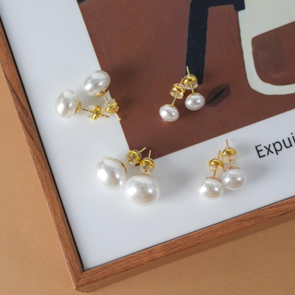 Natural Freshwater Cultured Pearl Stud Earrings for Women, 8mm AAAA+ Handpicked, 925 Sterling Silver 18k Gold Plated Hypoallergenic Jewelry