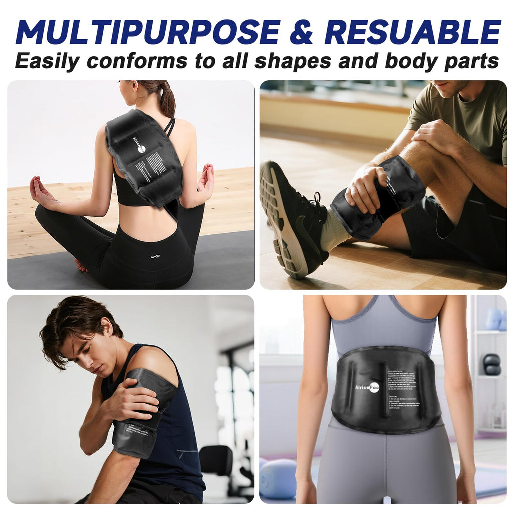 Large Ice Pack for Injuries Reusable Gel for Lower Back, Cold Packs Wrap for Shoulder, Knee, Elbow, Hip, Leg, Soft Cold Compress,16 × 9",Black