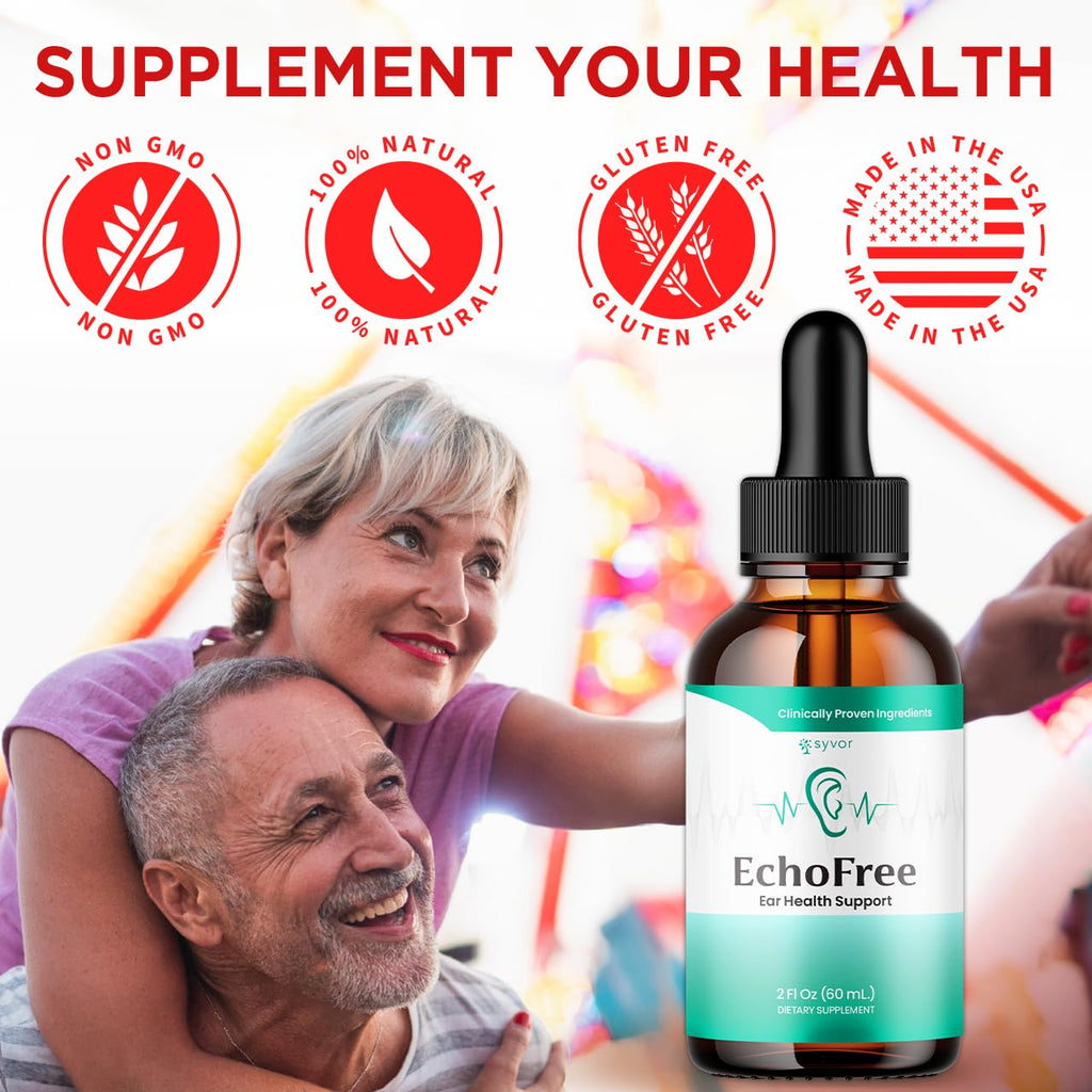 (2 Pack) Echo Free Drops, Official Echo free Ear Health Support Liquid Supplement with All Natural Proven Ingedinets, Echo Free Max Strength Plant Based Hearing Support for Ringing Ears (60 Servings)