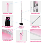 BSKLIN Broom and Dustpan Set House Brooms for Sweeping Indoor Collapsible Broom and Dust Pan Combo for Home Office Kitchen Lobby Floor Pet Hair (Pink)