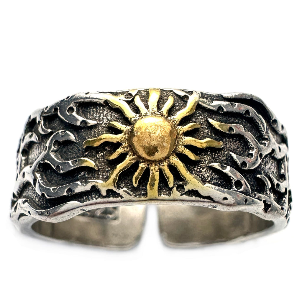 JWM Vintage Adjustable Open Ring Silver Plated Brass Sun Ring