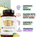 Organic Turkish Black Seed Oil Capsules, Premium Cold Pressed, High TQ, 1 Month Supply, Non-GMO Black Cumin Nigella Sativa Oil for Immune Support, Joint, Digestive Health, 1000mg per Capsule, 60ct