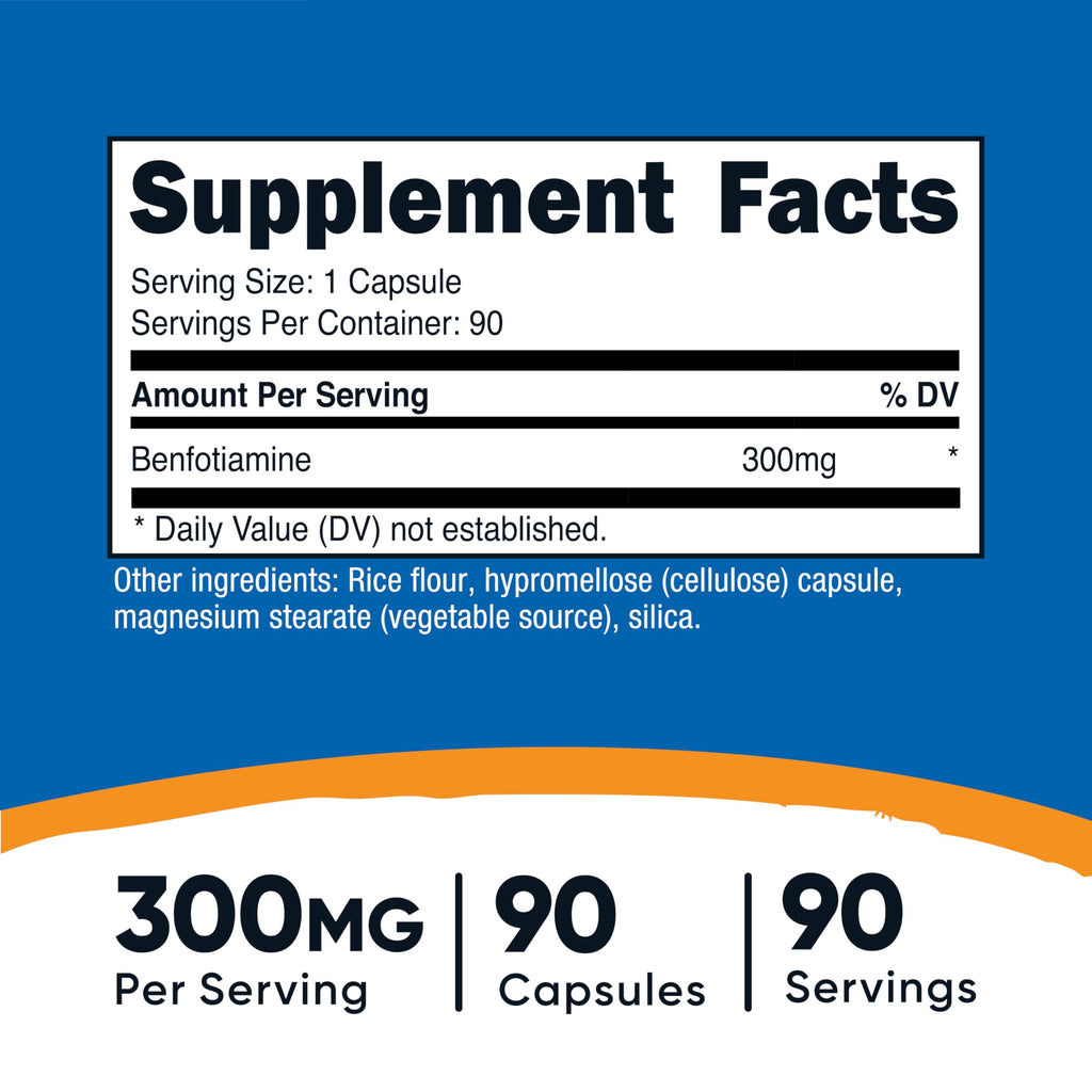 Nutricost Benfotiamine 300mg, 90 Capsules, Fat Soluble Vitamin B1, GMO-Free