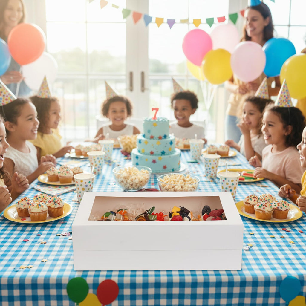 Moretoes 10pcs 14x10x4in Sheet Cake Boxes with Cake Board, White Rectangle Bakery Boxes with Window, for Quarter Sheet Cakes, Donuts, Cupcakes, Brownie&Pie For Graduation