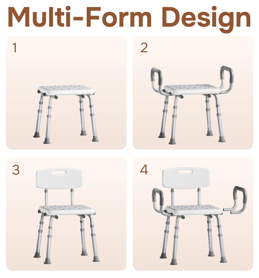 SOUNDFUSE Shower Chair for Inside Shower with Arms and Back, FSA/HSA, Height Adjustable Shower Chair for Elderly and Disabled with Enhanced Non-Slip Feet, 400 lbs Heavy Duty Shower Seat for Seniors