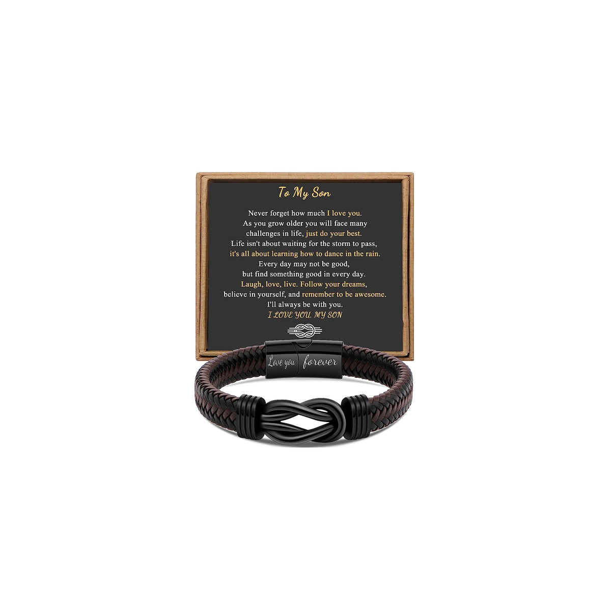 JoycuFF Gifts for Son Men Bracelet Personalized Infinity Knot Bracelet for Men Inspirational Birthday Christmas Graduation Gifts for Son from Mom Dad