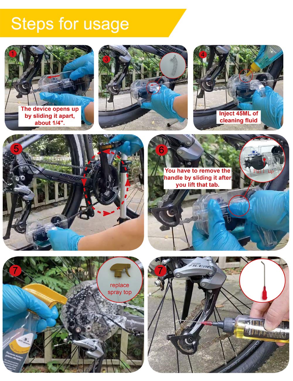 Ultrafashs Bike Cleaner kit,Perfect kit to Clean/Protect/Lube Bicycle,with Chain Scrubber,Cleaning Brush Tool,Wet Lubricant(2oz),Degreaser(10oz)
