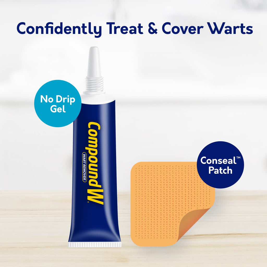 Compound W Maximum Strength Wart Remover Gel & ConSeal Patches with Salicylic Acid, Discreetly Treats Common & Plantar Warts, 0.25 Ounce Gel & 12 Waterproof Patches