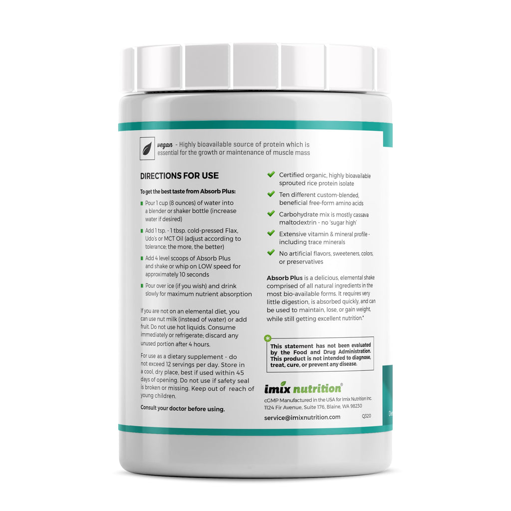 Absorb Plus Vegan Isolate Protein - Gut Health, Nutritional Support, Natural Ingredients, Non-GMO, Gluten-Free, Organic Sprouted Rice Protein (2.2 lbs, Unsweetened Coco-Choc)