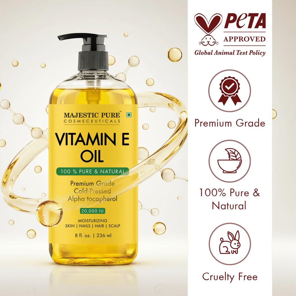 Majestic Pure Oil - 100% Pure and Natural- Cold Pressed & Hexane Free Natural Hair Growth Oil for Eyelashes, Eyebrows, Skin, Body, Face, Nails & Scalp - Vitamin E Oil 8 Fl Oz