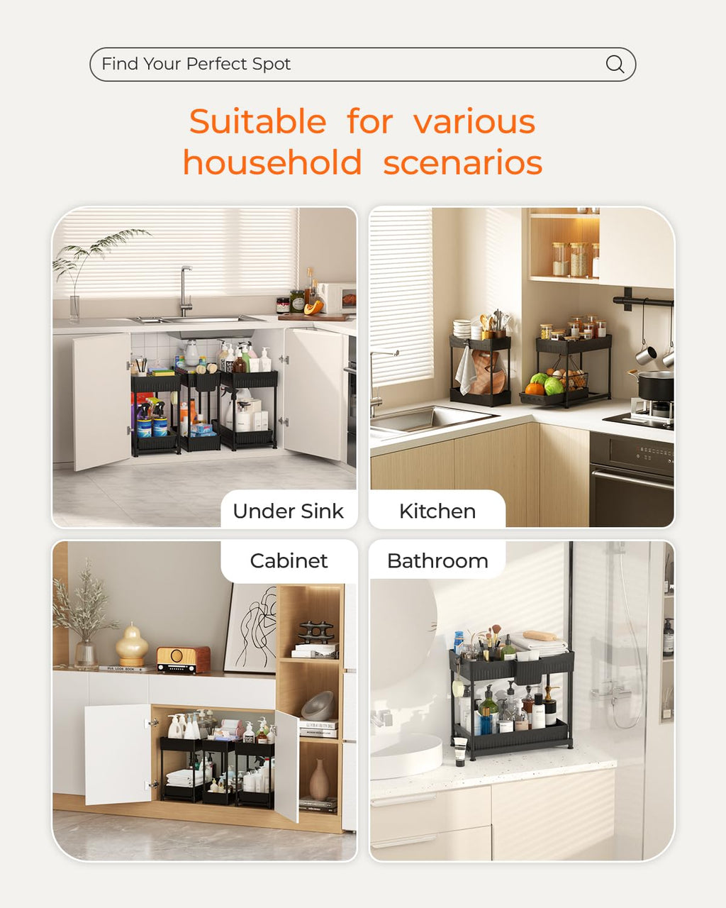 Sevenblue 3-Pack 2-Tier Under Sink Organizers with Sliding Drawers