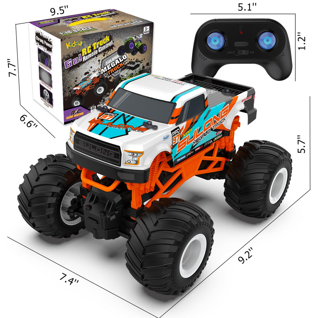 Kidcia Remote Control Car, 1:16 Scale RC Monster Truck for Boys, 2.4 GHz All Terrain RC Cars for Boys Girls 4-7 8-12, 20 Km/h Off Road RC Truck, Christmas Birthday Gift for Kids and Adult, Orange