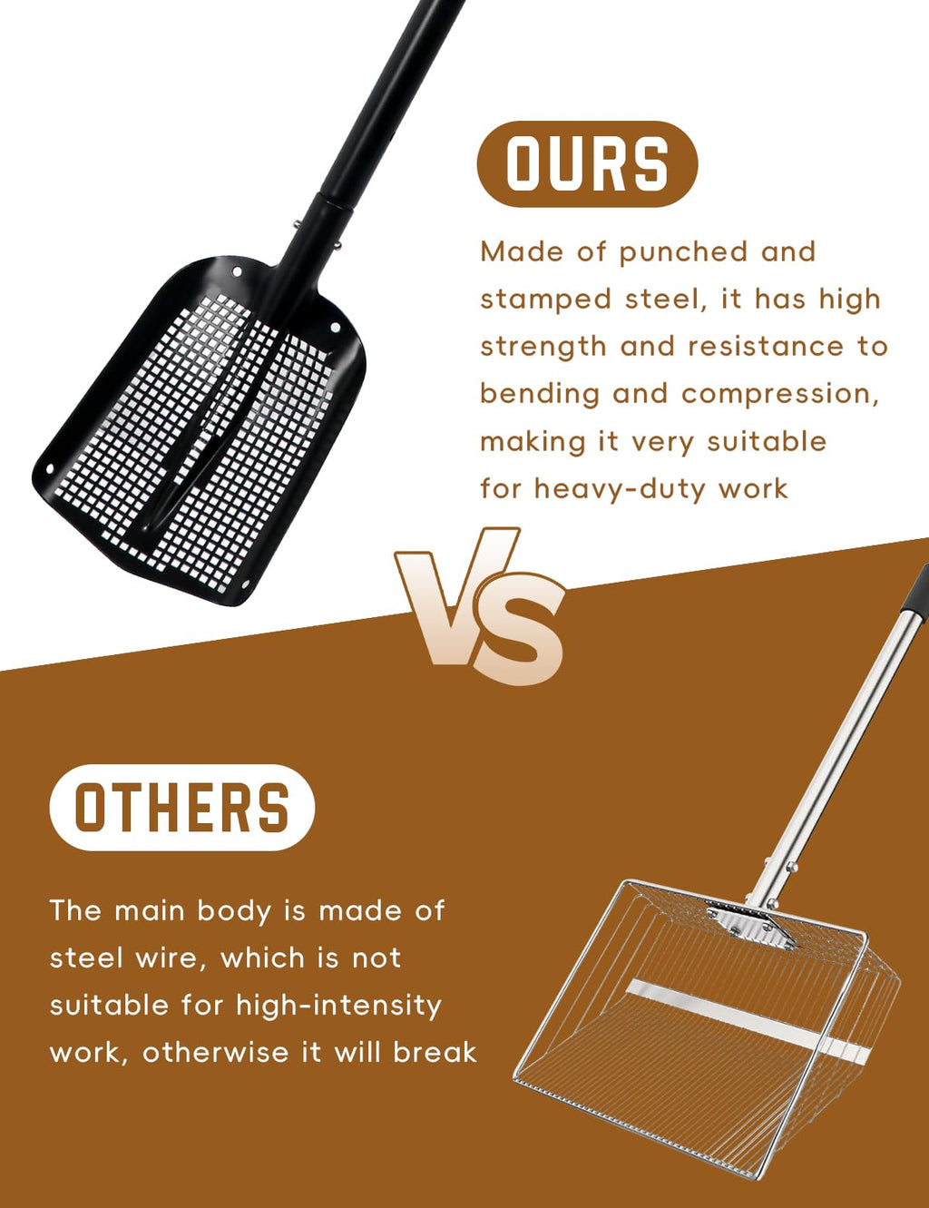 Heavy Duty Sifting Shovel with Adjustable Handle (26"-48") – Metal Sand Sifter Scoop with D-Grip for Chicken Coop, Beach, Farm Goat Stall & Garden Poop Cleaning – Durable Mesh Design