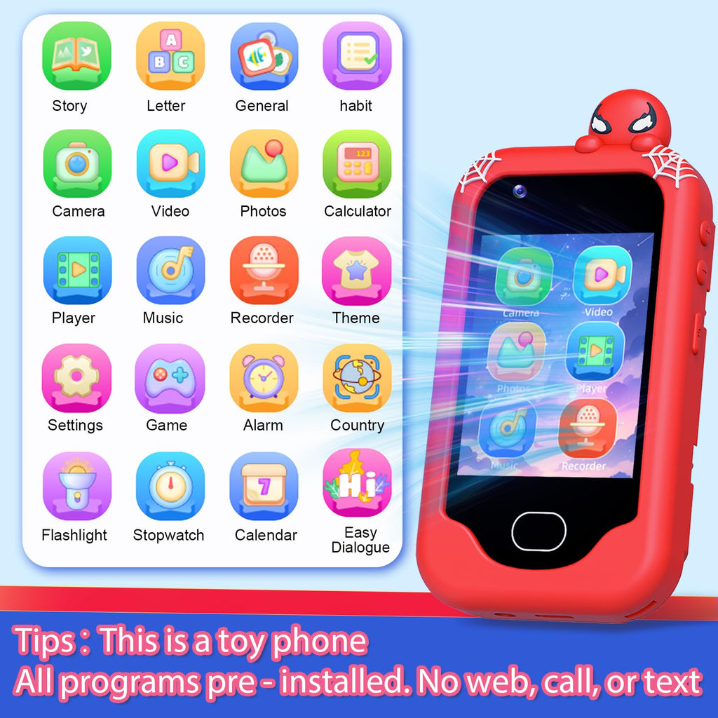Gocina Kids Smart Phone， Toddler Christmas Birthday Gift for Age 3-10, Touchscreen Kids Cell Phone Toy with Cameras, Learning, Music, Games and 32 GB Card