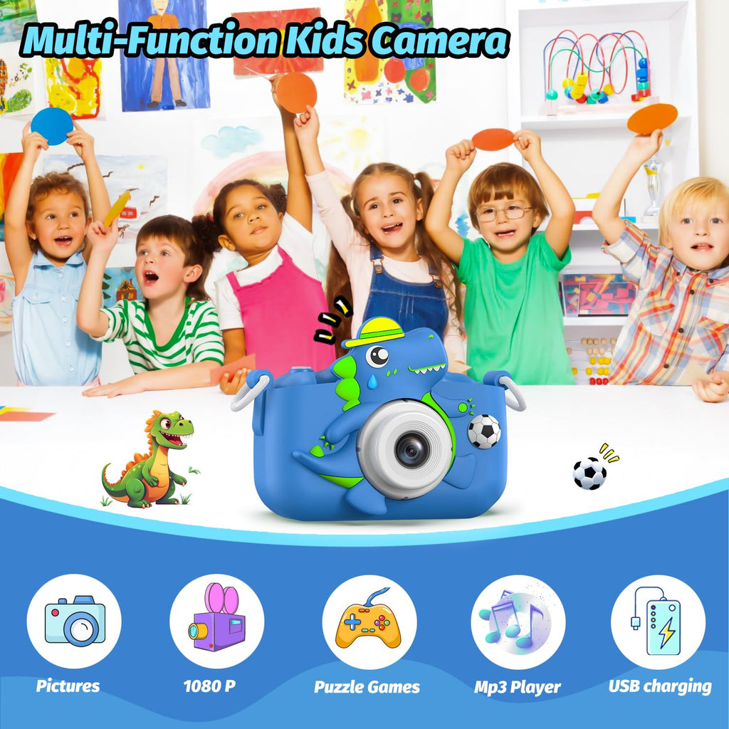 Dinosaur Kids Camera for Boys Girls, Toddler Digital Selfie Camera with Cute Protective Cover and SD Card, Christmas Birthday Gifts Toys for 3 4 5 6 7 8 9 10 11 12 Years Old Little Girls and Boys