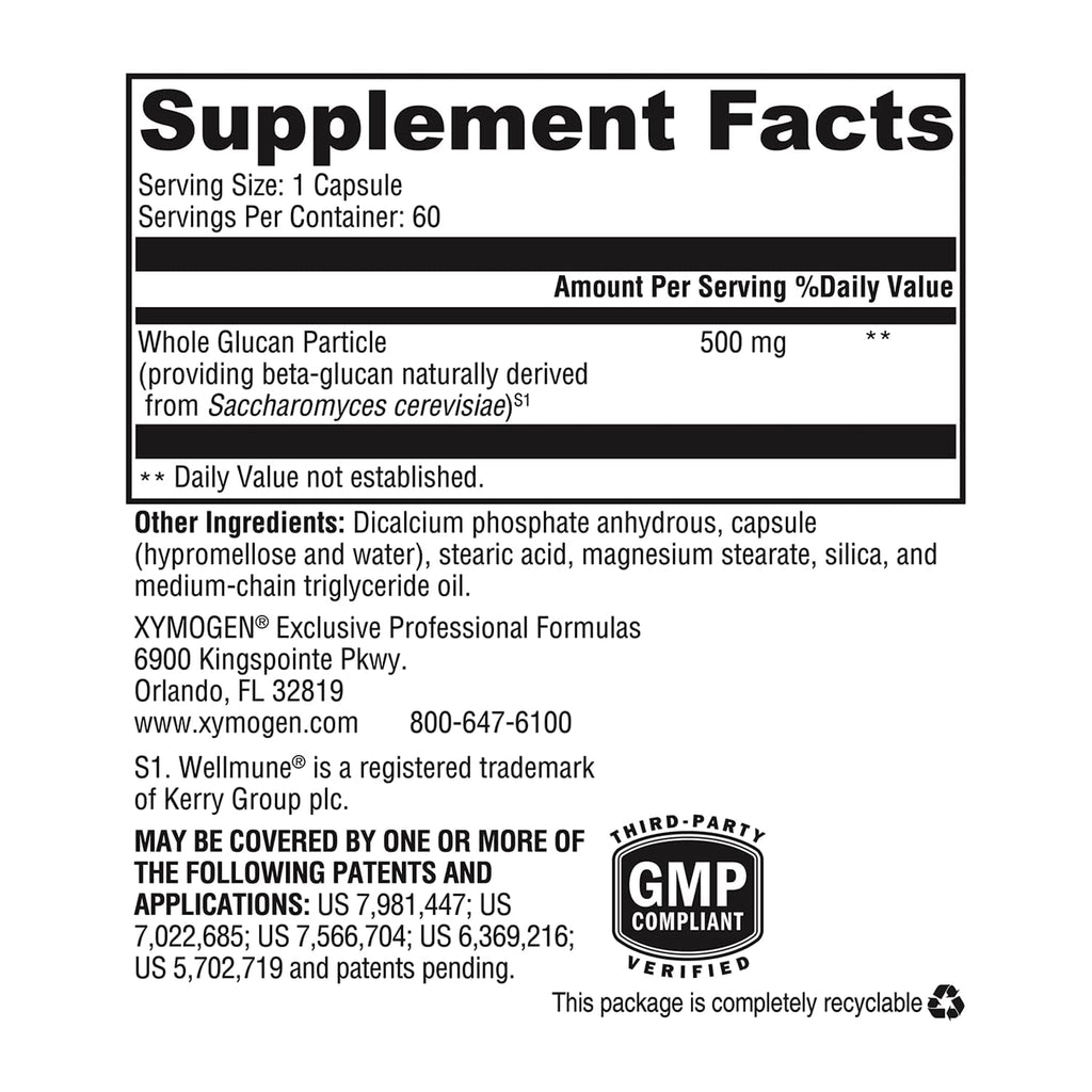 XYMOGEN ImmunotiX 500-500 mg of Wellmune Beta-Glucan for Daily Immune Support - Vegetarian, Non-GMO & Gluten-Free - 60 Capsules