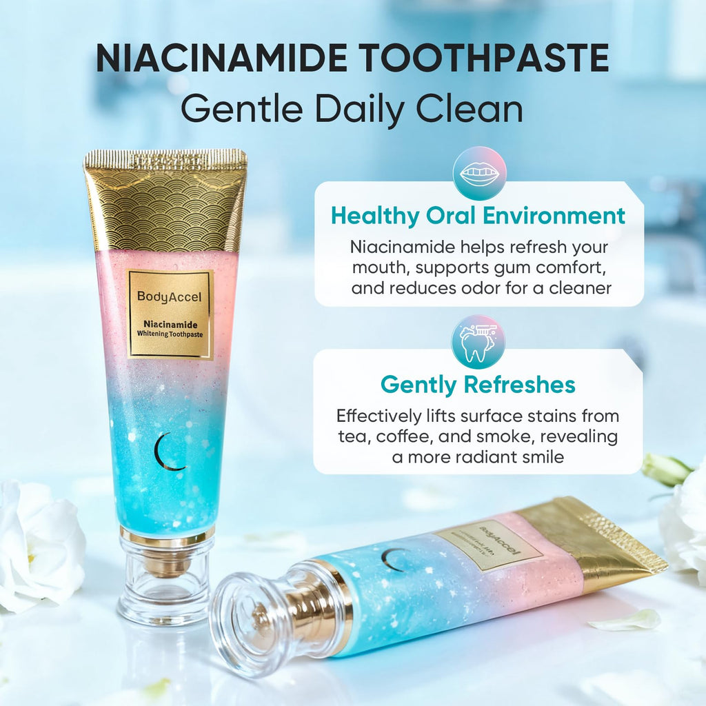 BodyAccel Niacinamide Whitening Toothpaste – Natural Whitening Toothpaste with Niacinamide, Gentle Formula for Brighter Teeth & Fresh Breath, 2-Pack (2)