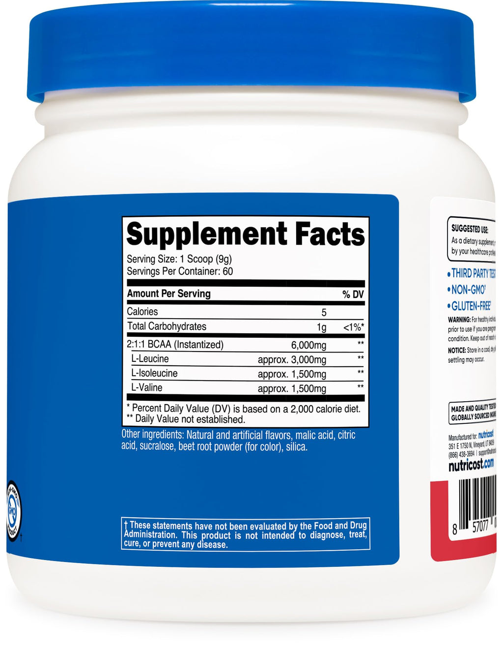 Nutricost BCAA Powder (Strawberry Kiwi) 60 Servings - Optimal 2:1:1 Ratio