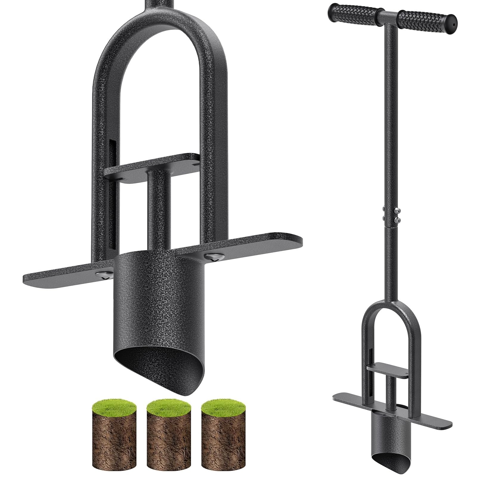 BeneLabel Grass Plugger Tool Lawn Plugger with Long Handle - Heavy Duty Steel Sod Turf Plugger Bulb Planter Tool, Soft Rubber Grip for Turf Repair, Seedling Transplant & Digging Holes