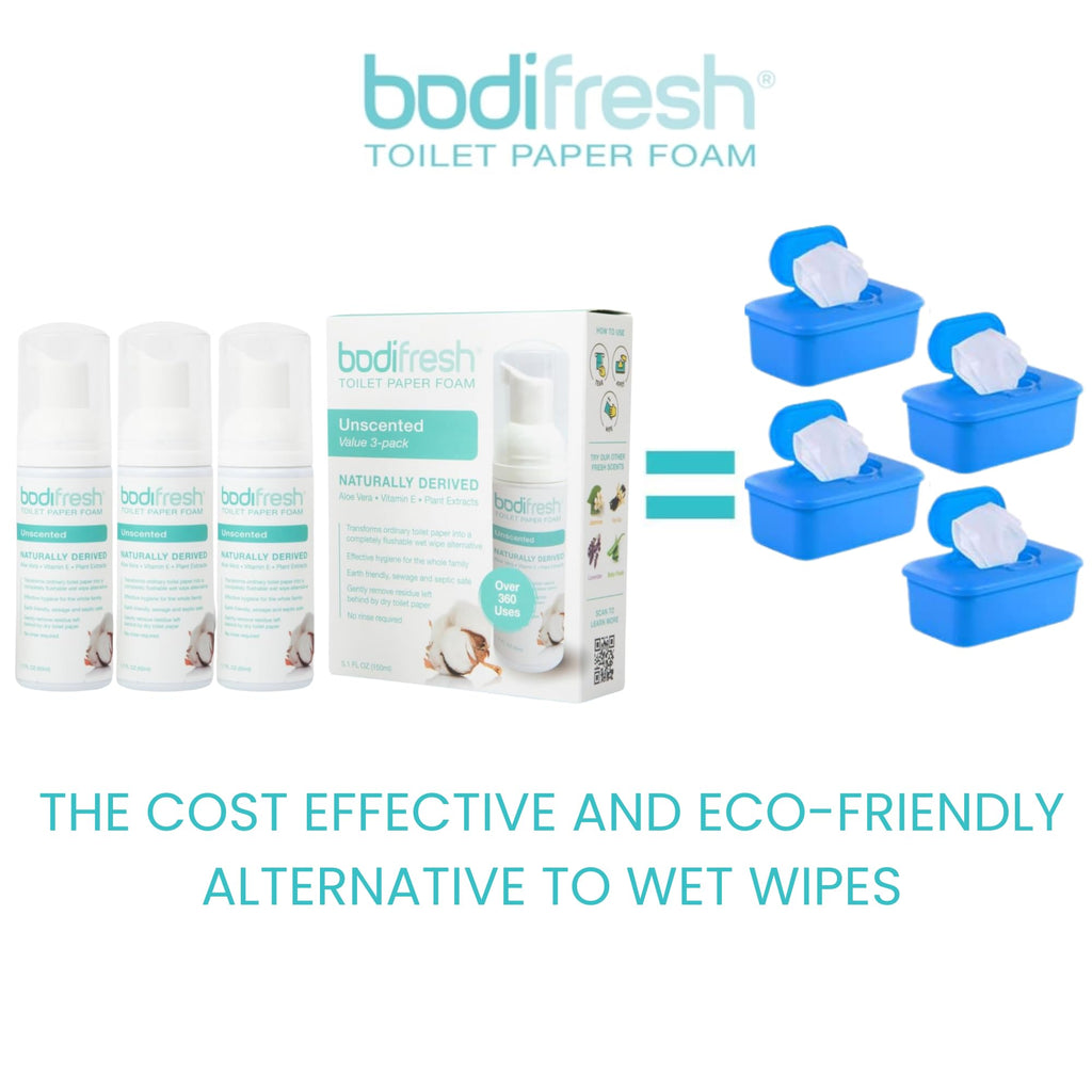 Bodifresh Toilet Paper Foam, Liquid Wet Wipe | Plant-Based, Eco Friendly Flushable Wet Wipe Alternative with Aloe & Vitamin E (1.7 Fl Oz (Pack of 3), Lavender)